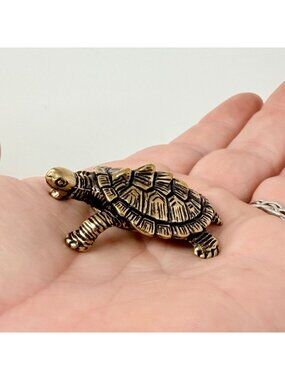 Brass Money Turtle Figurine Wealth Luck Longevity Feng Shui Altar Totem